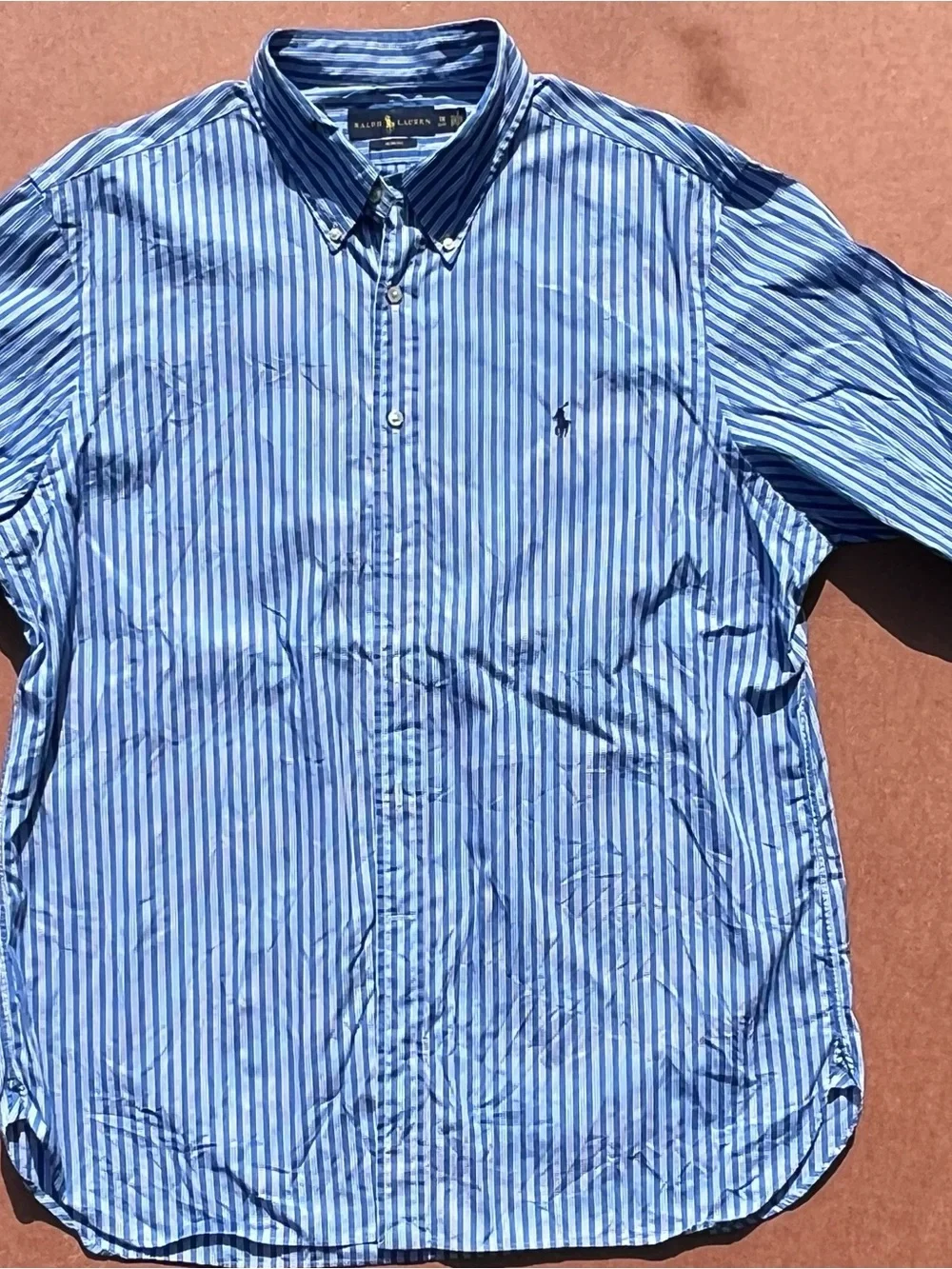 Ralph Lauren Men’s Blue White Striped Slim Fit Shirt Size 18 36/37 - Picture 4 of 6